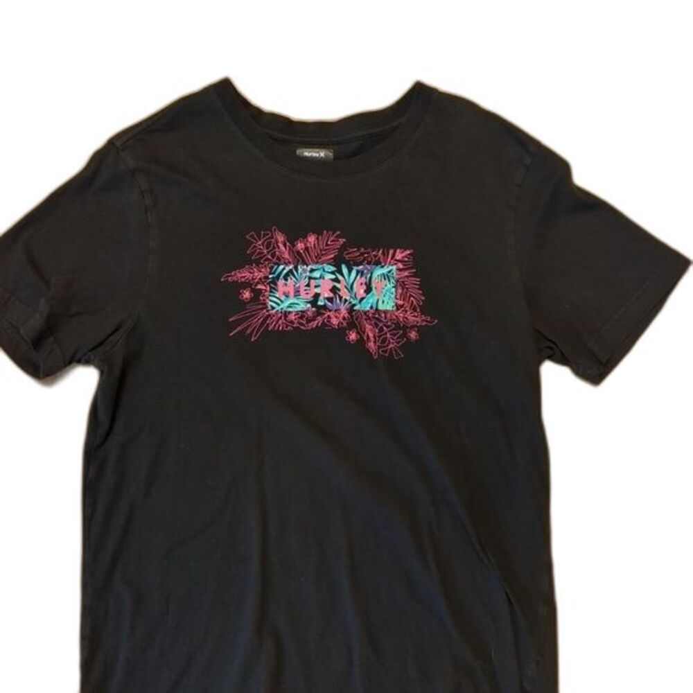 Hurley T-shirt Men's Size Medium Black Hawaiian T-Shirt Short Sleeve - Picture 2 of 7